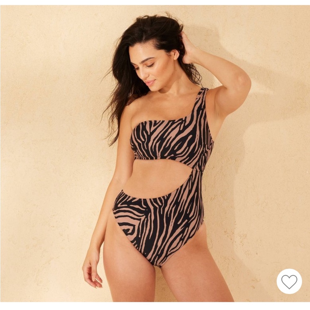 One-Shoulder Zebra Print Swimsuit